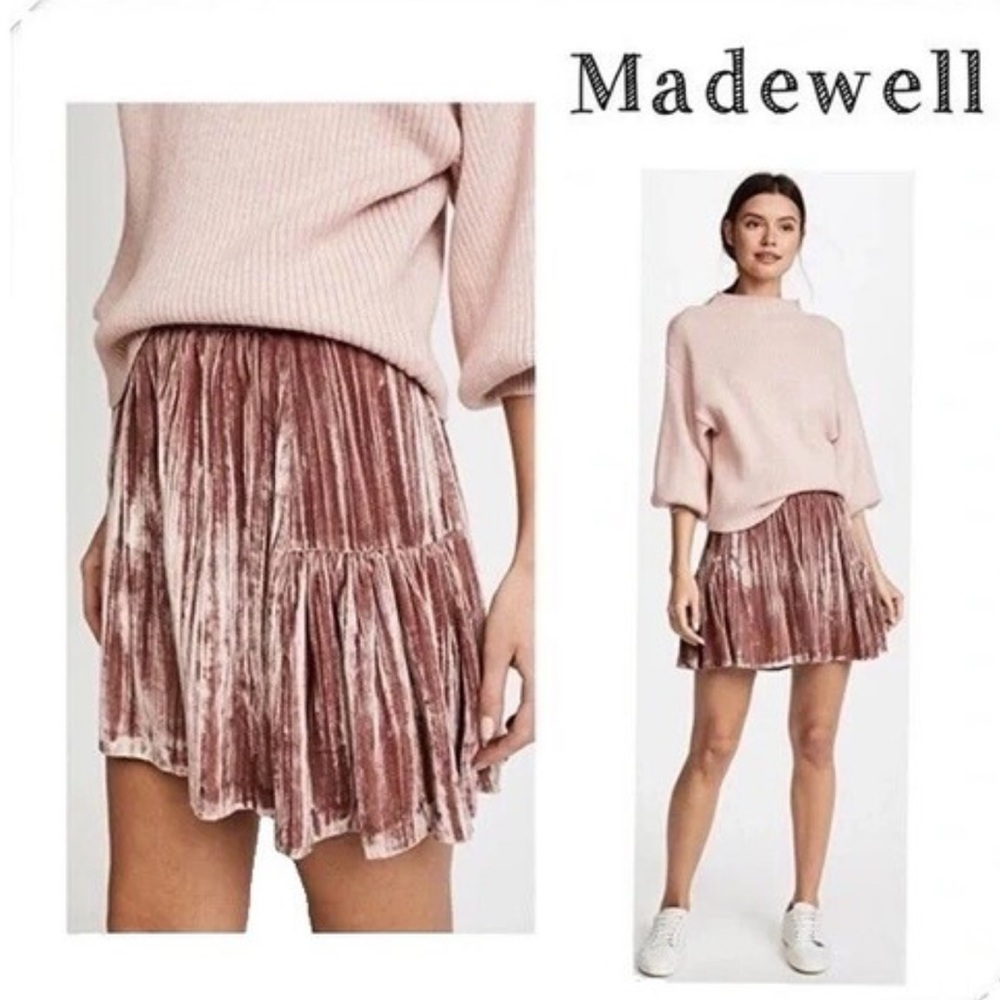 Madewell Sunset Rose Crushed Velvet Pleated Mini Skirt